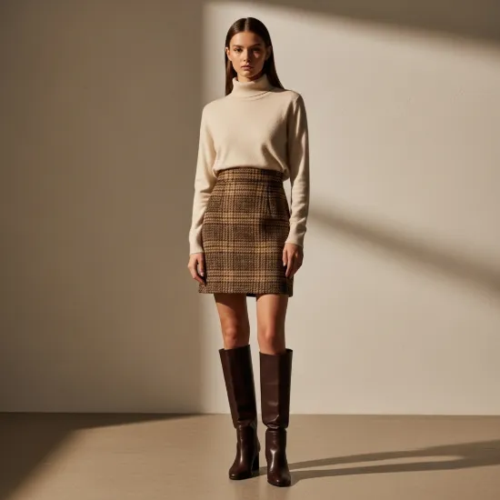 Selina Yün Karışımlı Yüksek Bel Ekose Mini Etek