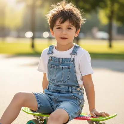 Ayarlanabilir Askılı Çocuk Kot Salopet Şort